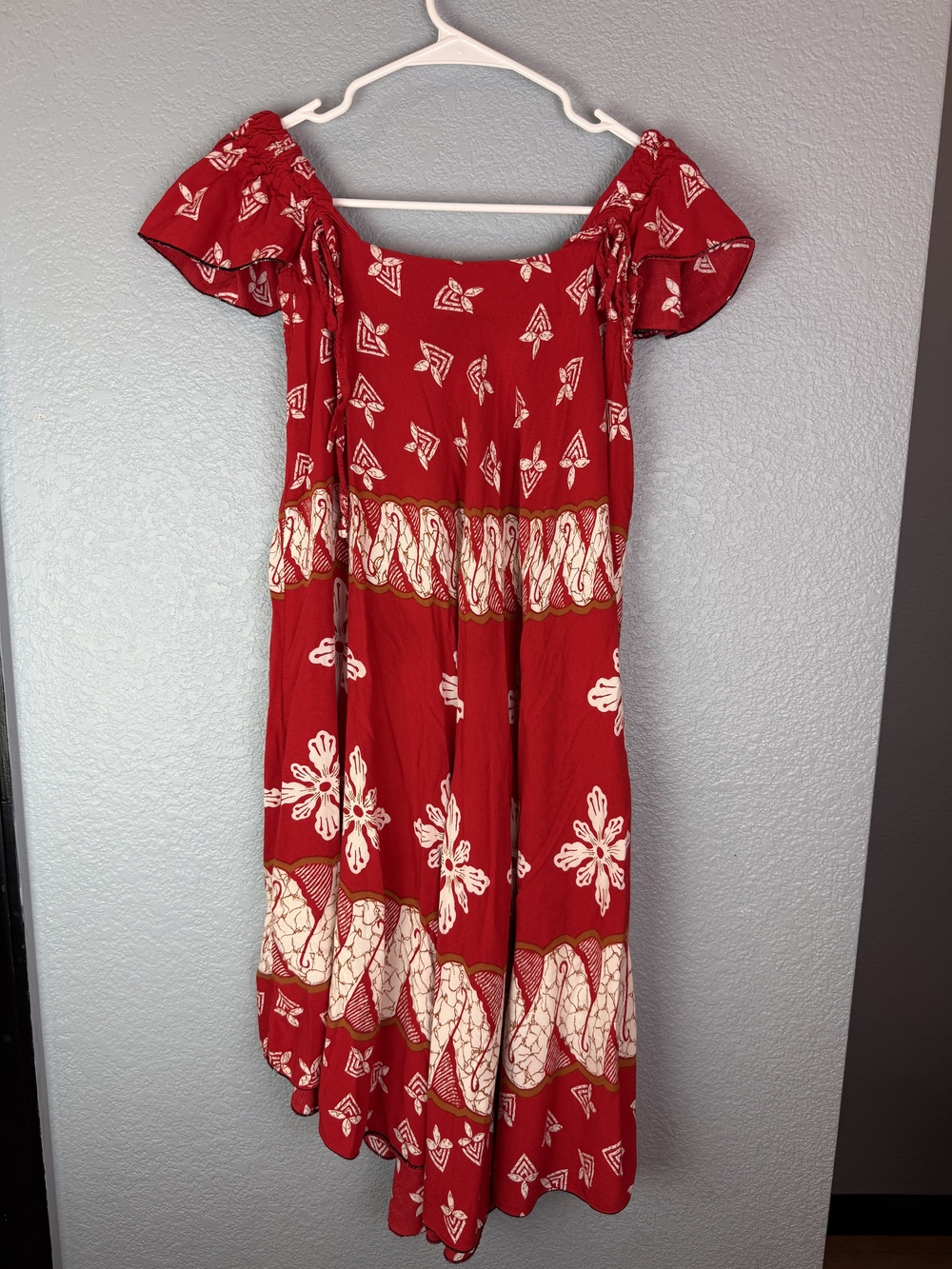 Lady Cactus Dress Womens Medium Red White Boho Floral Print Peasant Handmade